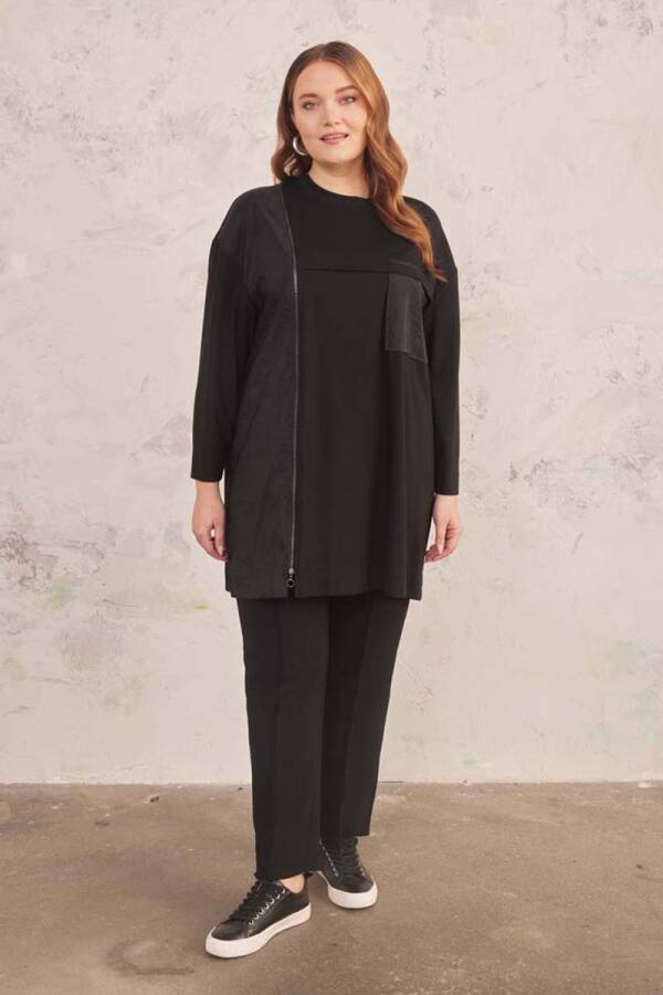 Siyah Fermuar Detaylı Spor Tunik - 2