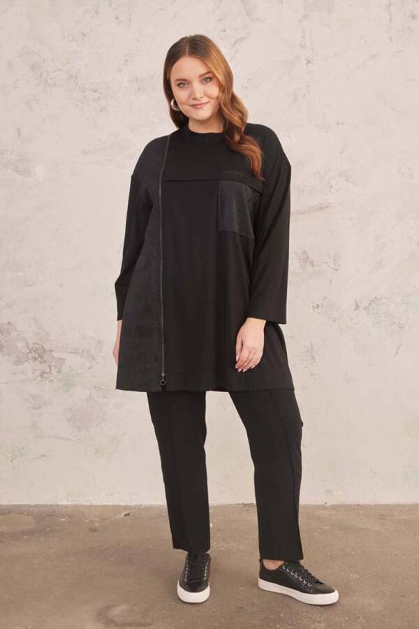 Siyah Fermuar Detaylı Spor Tunik - 3