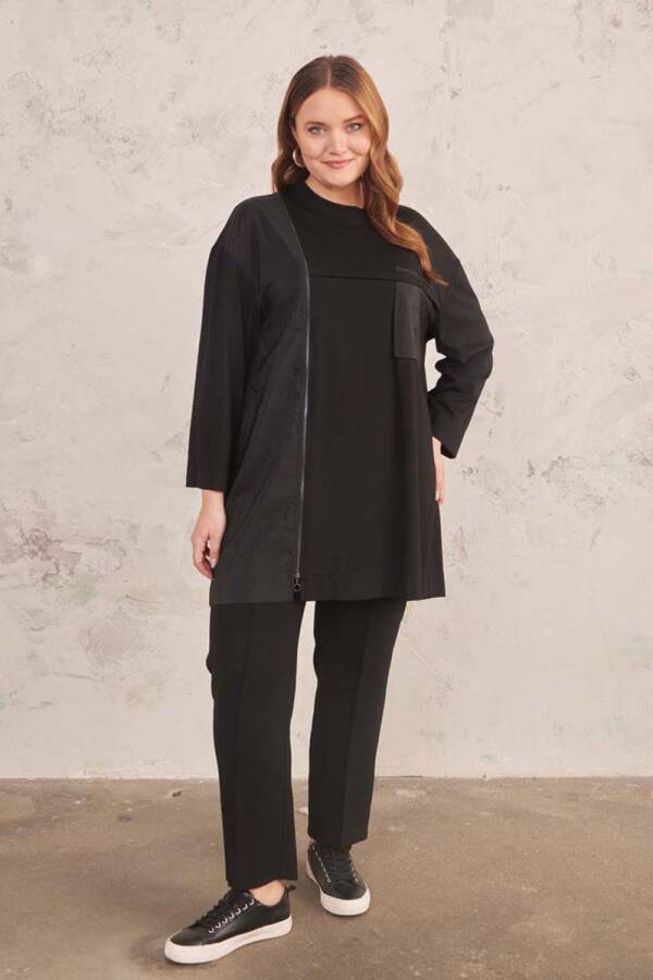 Siyah Fermuar Detaylı Spor Tunik - 4