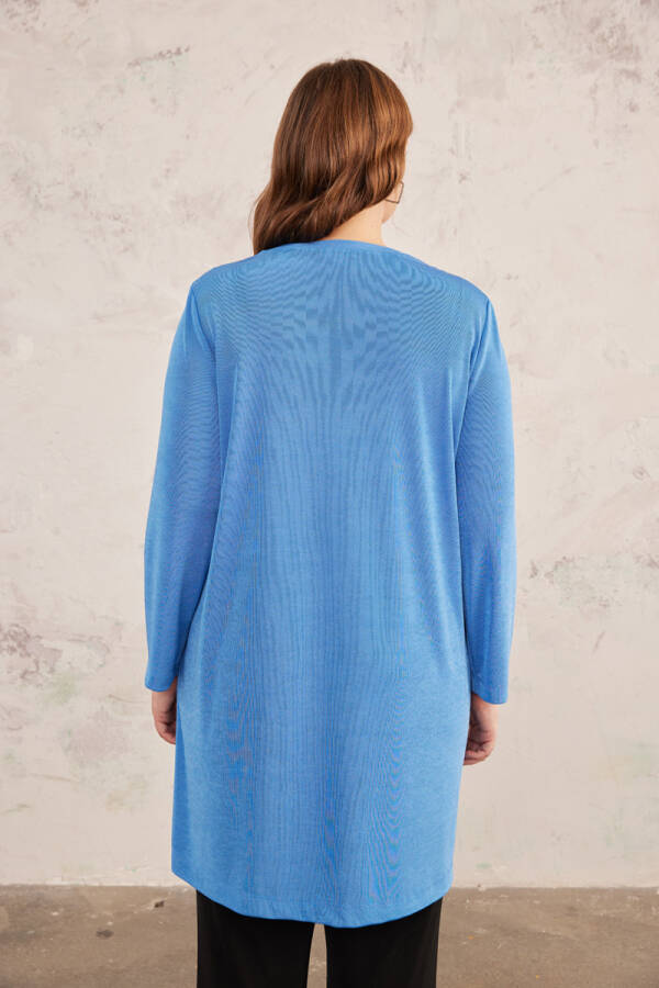 Mavi Omuzları Zincir Detaylı Örme Tunik - 6