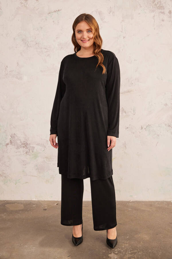 Siyah Omuzları Zincir Detaylı Örme Tunik - 1
