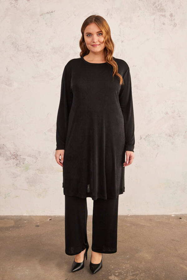 Siyah Omuzları Zincir Detaylı Örme Tunik - 2