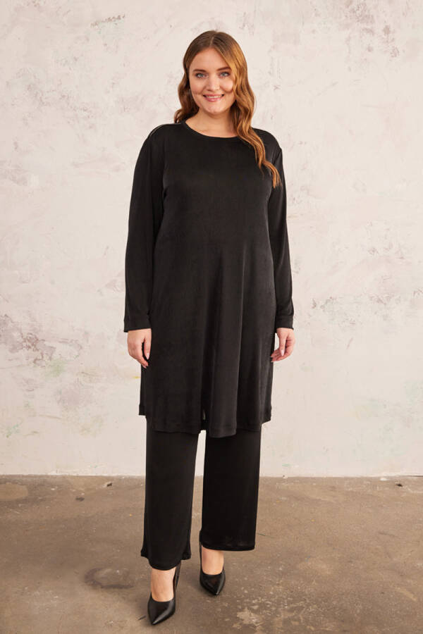 Siyah Omuzları Zincir Detaylı Örme Tunik - 3