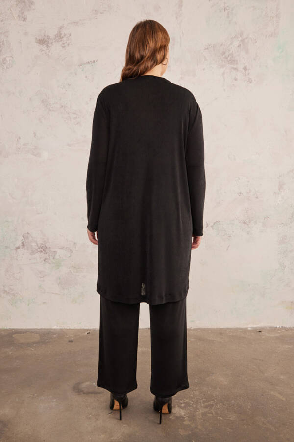 Siyah Omuzları Zincir Detaylı Örme Tunik - 5