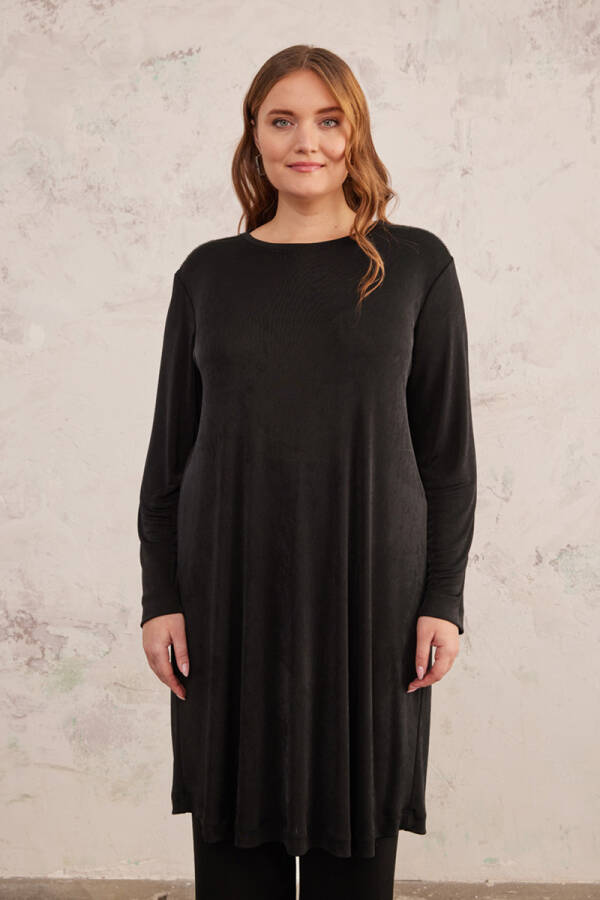 Siyah Omuzları Zincir Detaylı Örme Tunik - 6