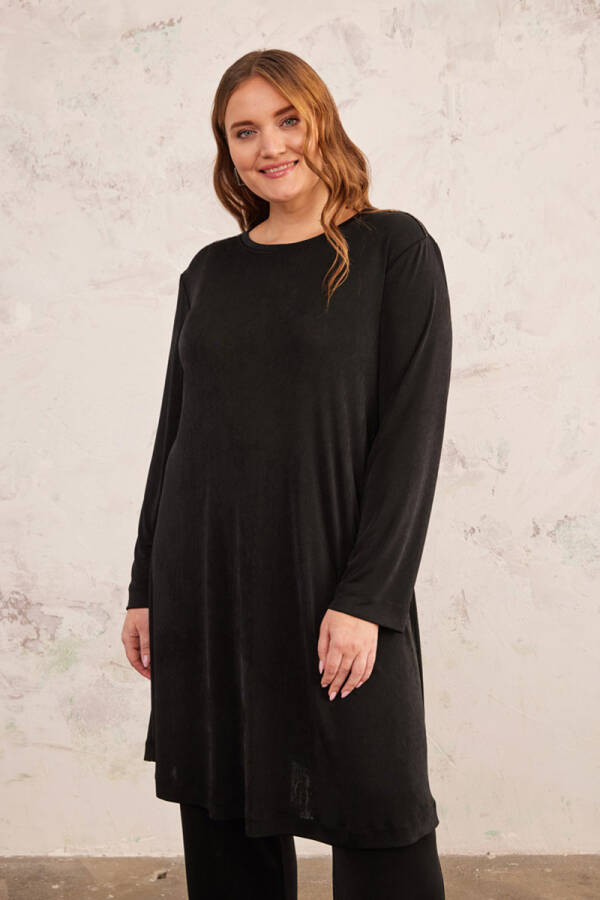 Siyah Omuzları Zincir Detaylı Örme Tunik - 7