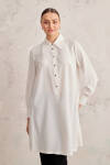 Ekru Geniş Yaka Yarım Patlı Tunik - 1