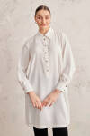 Ekru Geniş Yaka Yarım Patlı Tunik - 2