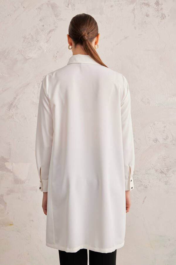 Ekru Geniş Yaka Yarım Patlı Tunik - 6