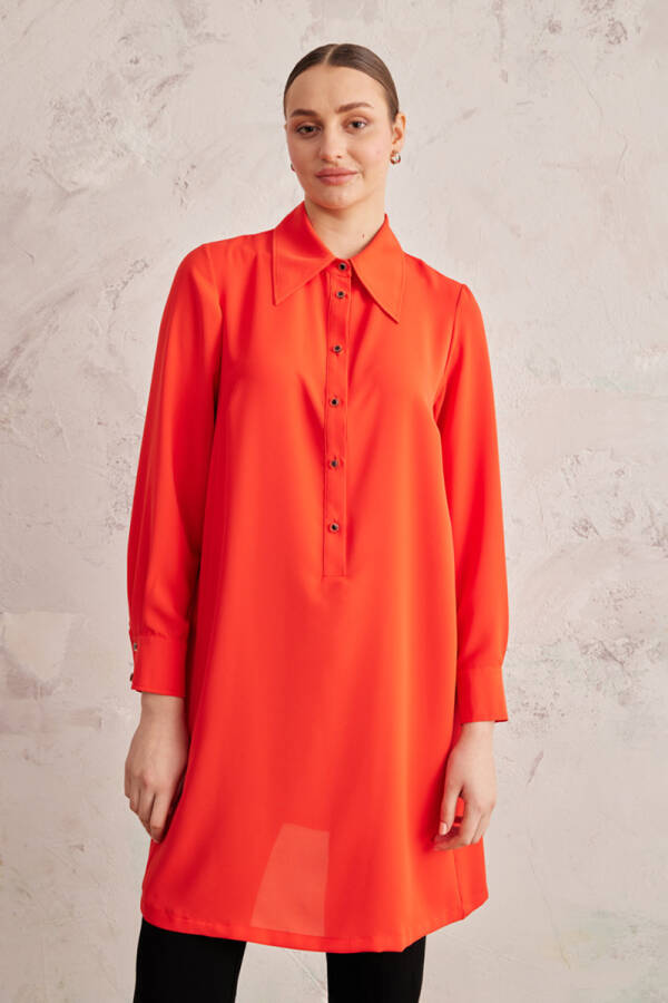 Mercan Geniş Yaka Yarım Patlı Tunik - 2