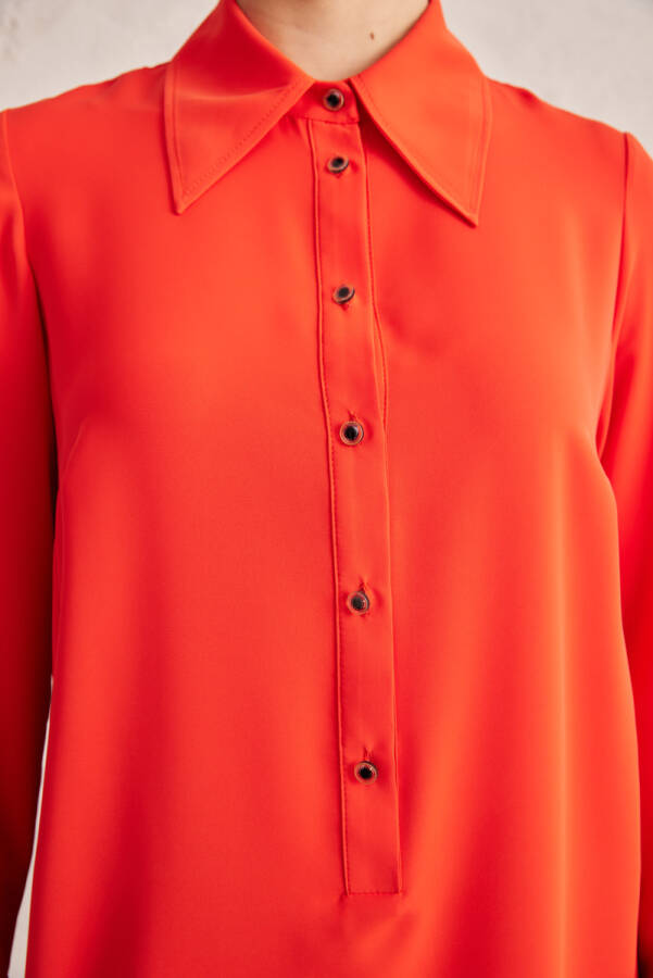 Mercan Geniş Yaka Yarım Patlı Tunik - 5