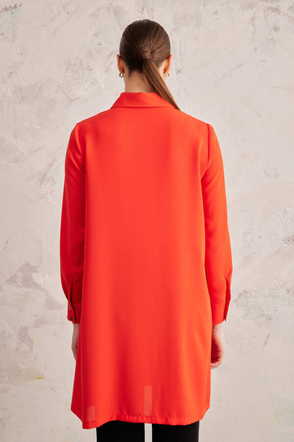 Mercan Geniş Yaka Yarım Patlı Tunik - 6