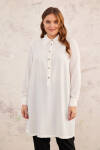 Ekru Geniş Yaka Yarım Patlı Tunik - 2