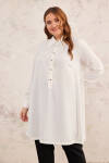 Ekru Geniş Yaka Yarım Patlı Tunik - 4