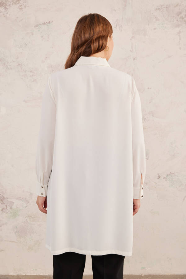 Ekru Geniş Yaka Yarım Patlı Tunik - 6