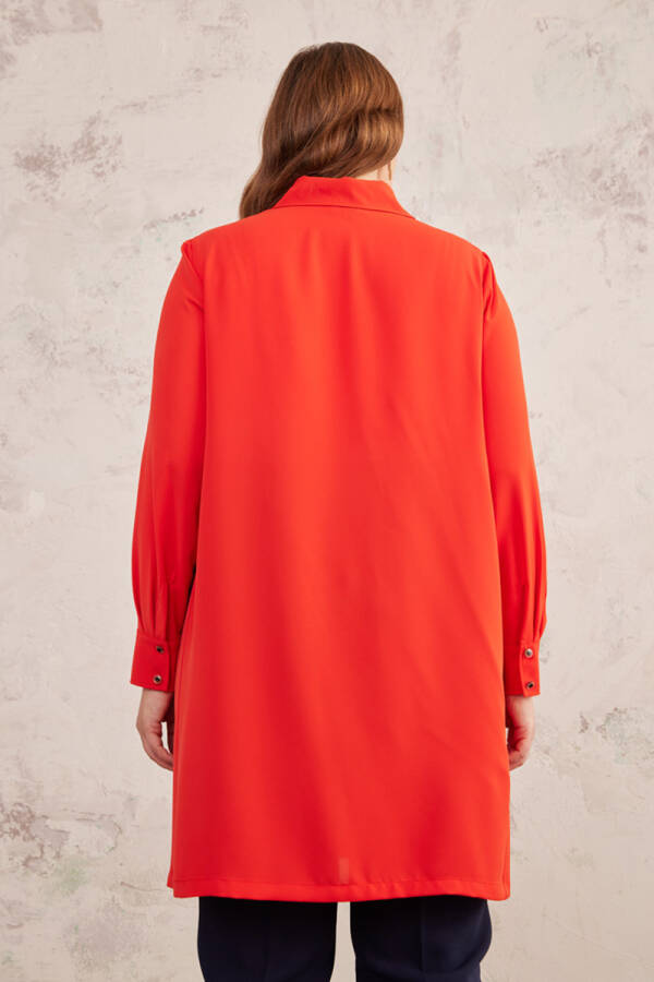 Mercan Geniş Yaka Yarım Patlı Tunik - 6