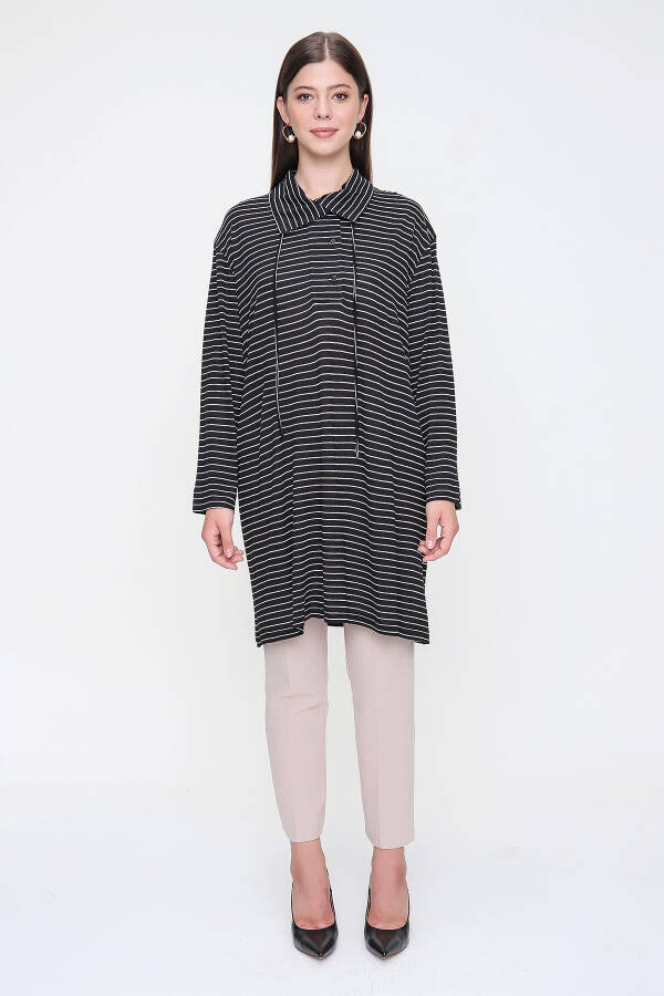 Siyah Yarım Patlı Örme Tunik - 1