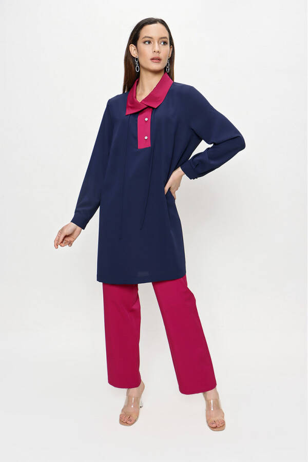 Lacivert Garni Detaylı Spor Tunik - 1