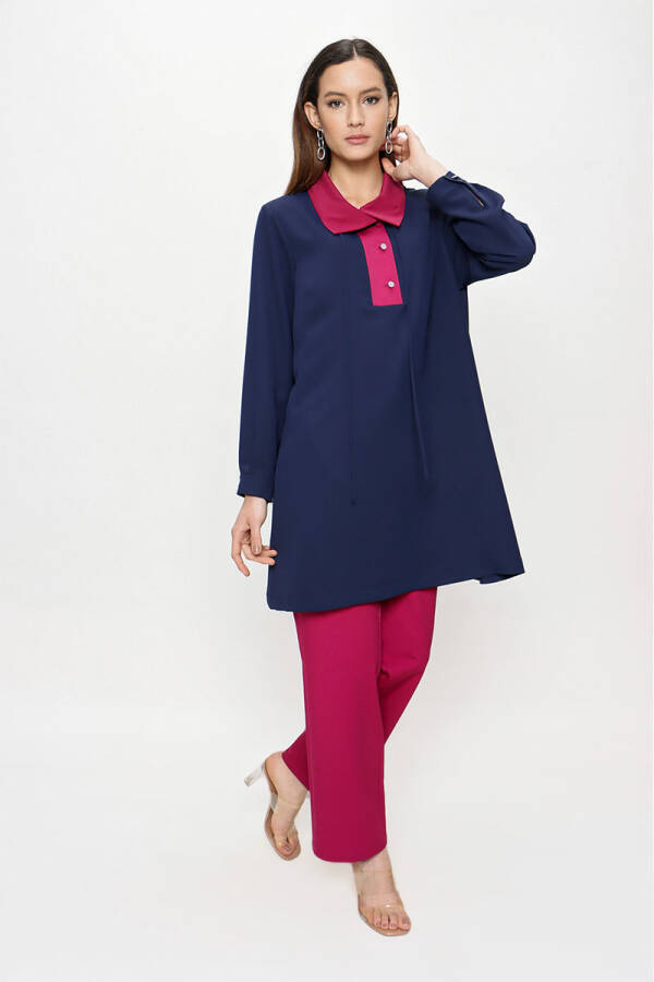 Lacivert Garni Detaylı Spor Tunik - 2