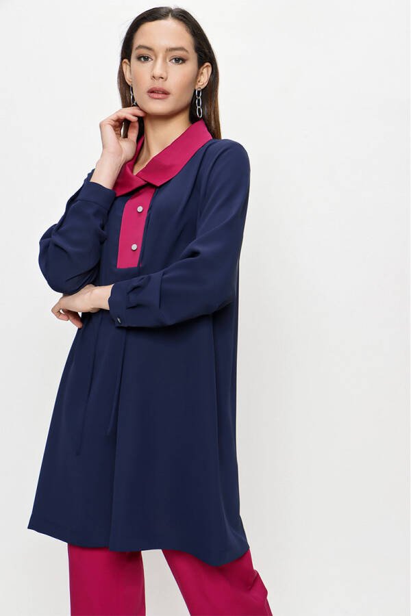 Lacivert Garni Detaylı Spor Tunik - 3