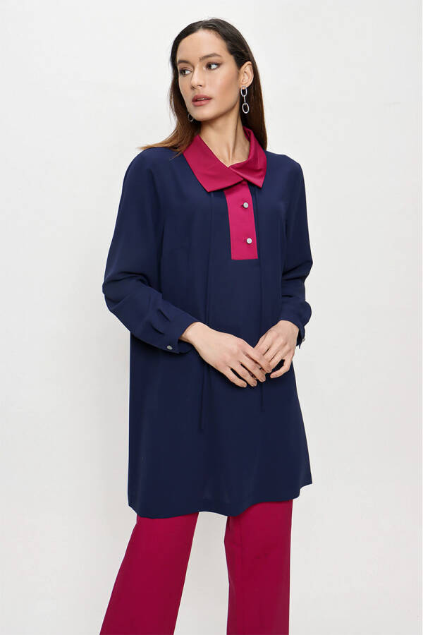 Lacivert Garni Detaylı Spor Tunik - 5