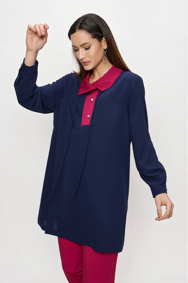 Lacivert Garni Detaylı Spor Tunik - 6