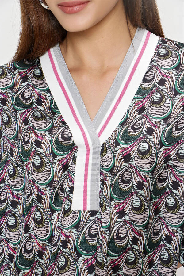 Yeşil Yakası Ribana Detaylı Empirme Tunik - 7