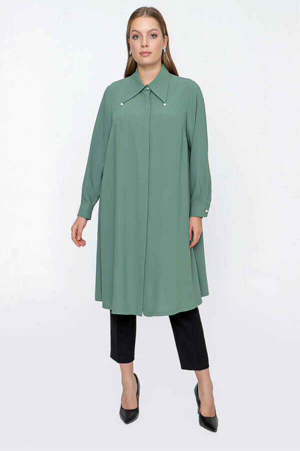 Yeşil Yaka Detaylı Klasik Tunik - 1
