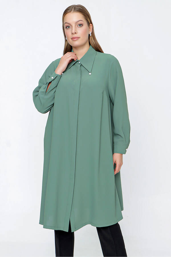 Yeşil Yaka Detaylı Klasik Tunik - 2