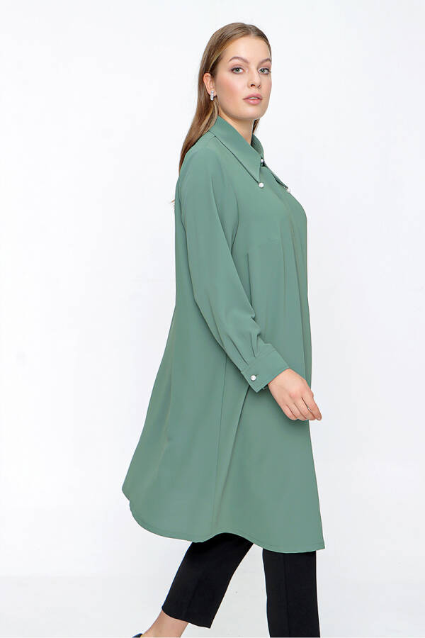 Yeşil Yaka Detaylı Klasik Tunik - 3