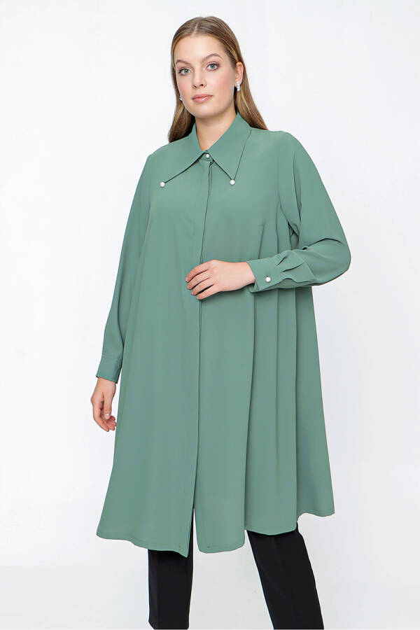 Yeşil Yaka Detaylı Klasik Tunik - 4