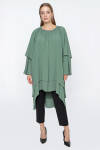 Yeşil Yakası Büzgü Detaylı Katmanlı Tunik 