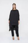 Siyah Yakası Büzgü Detaylı Katmanlı Tunik - 1