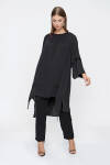 Siyah Yakası Büzgü Detaylı Katmanlı Tunik - 4