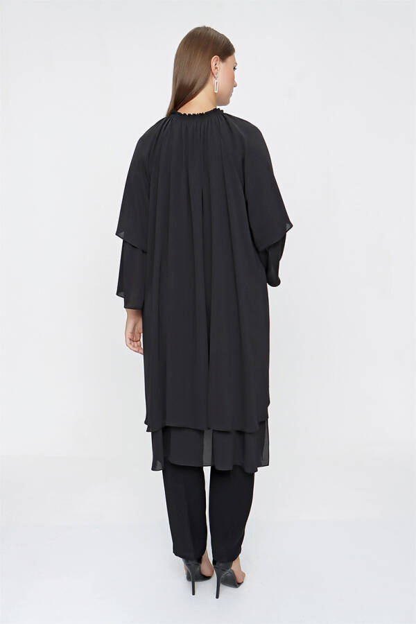 Siyah Yakası Büzgü Detaylı Katmanlı Tunik - 6