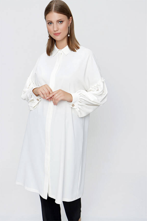 Ekru Kolları Büzgü Detaylı Tunik - 1