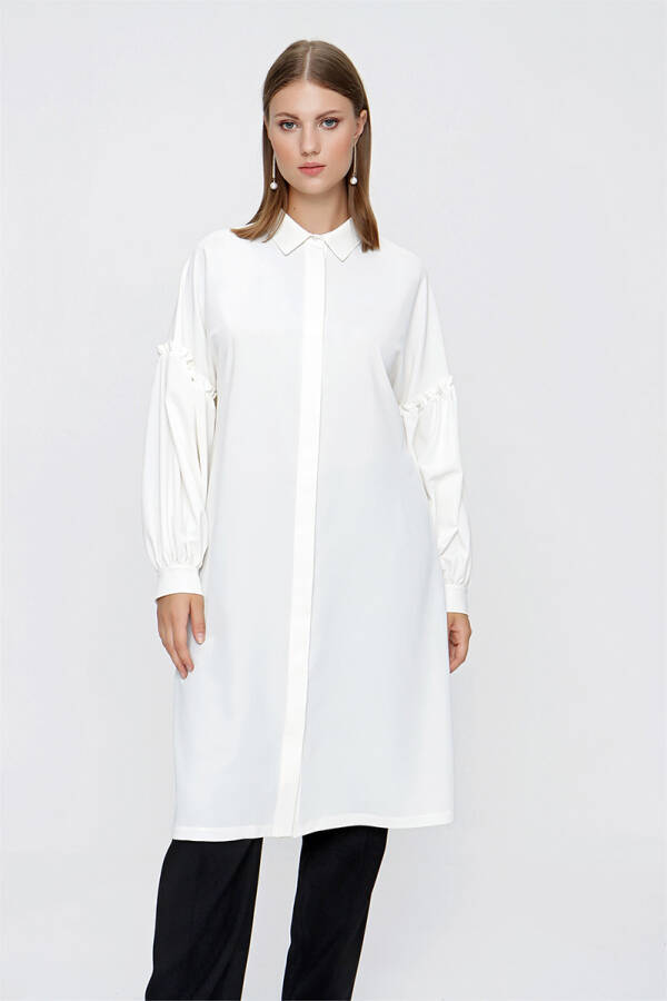 Ekru Kolları Büzgü Detaylı Tunik - 4