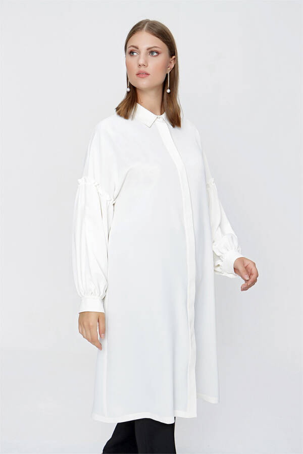 Ekru Kolları Büzgü Detaylı Tunik - 5