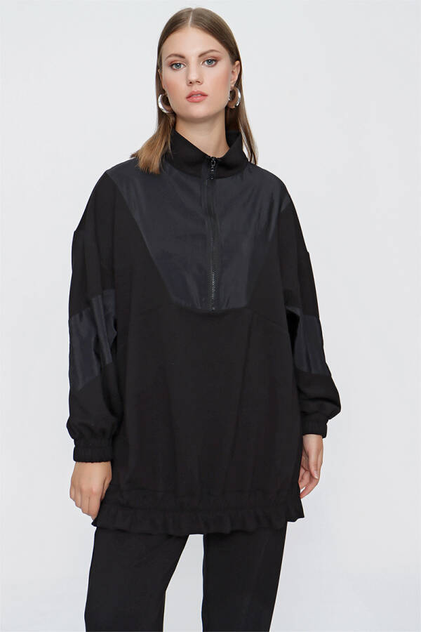 Siyah Örme Garnili Spor Sweat - 1