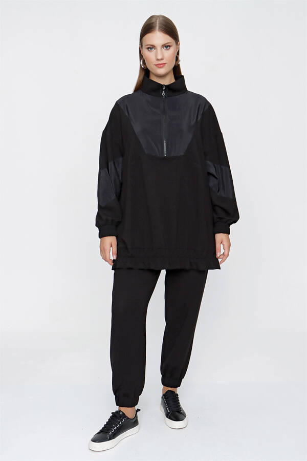 Siyah Örme Garnili Spor Sweat - 2