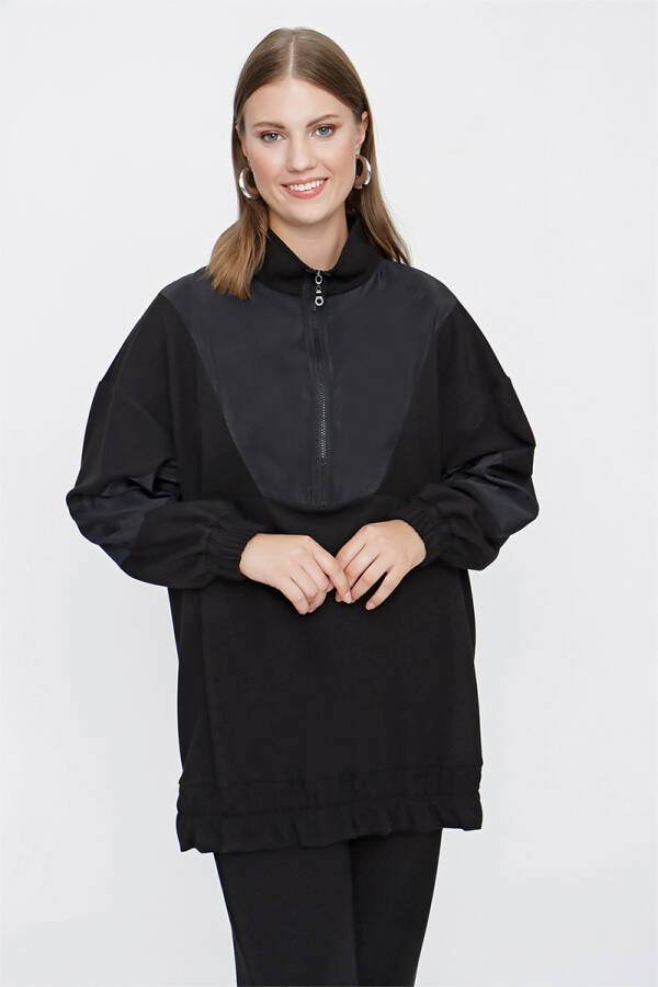 Siyah Örme Garnili Spor Sweat - 4