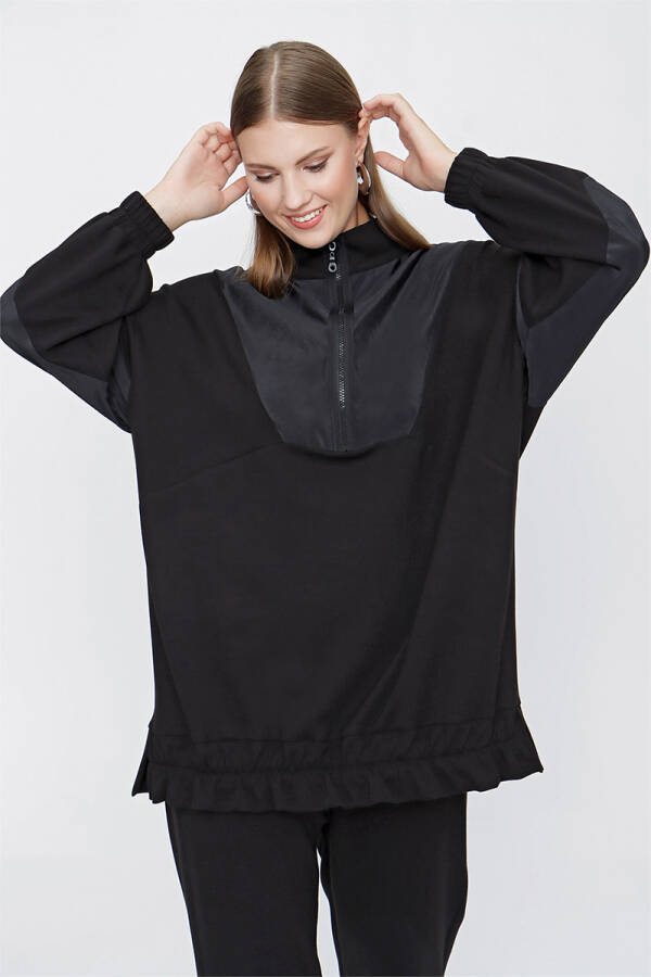 Siyah Örme Garnili Spor Sweat - 5