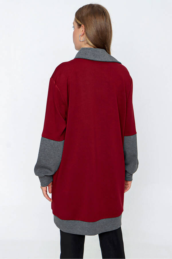 Bordo Örme Kumaş Fermuarlı Detaylı Sweat - 7