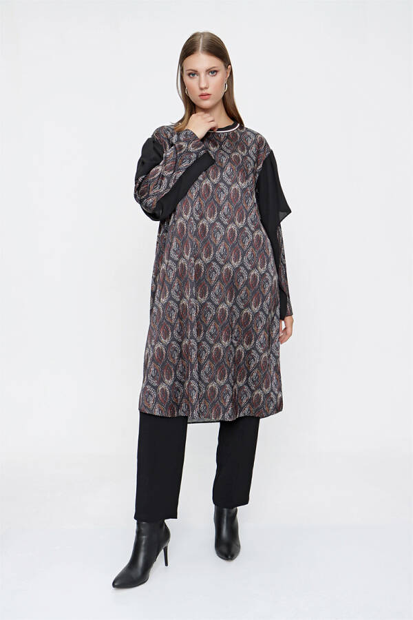 Siyah Ribana Yaka Desenli Tunik - 2