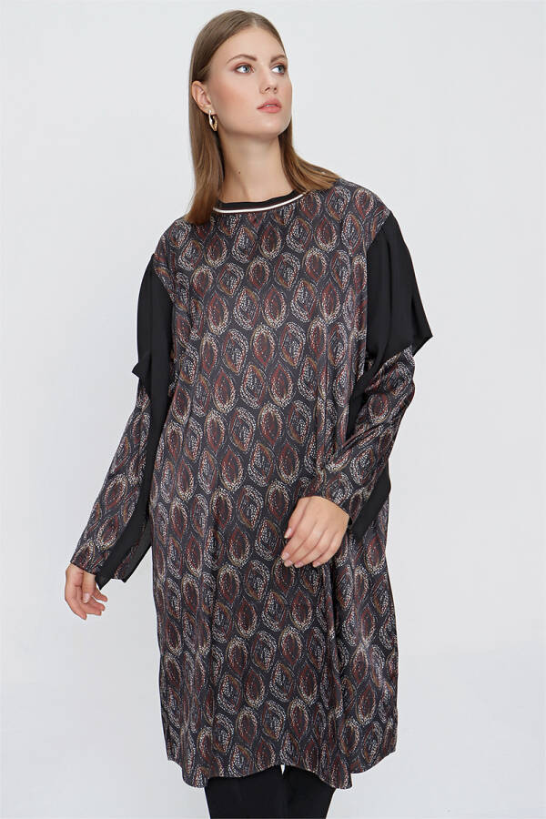 Siyah Ribana Yaka Desenli Tunik - 3
