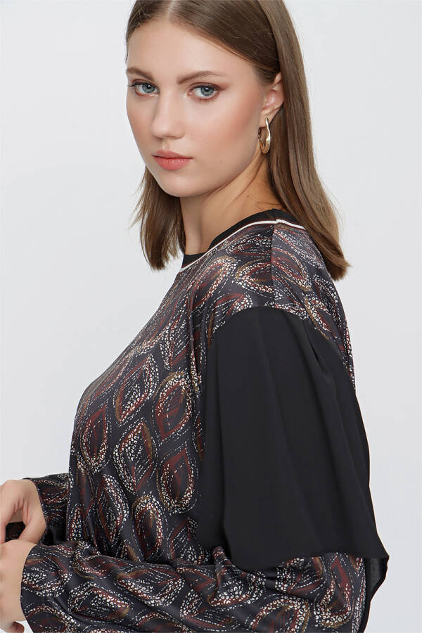 Siyah Ribana Yaka Desenli Tunik - 5