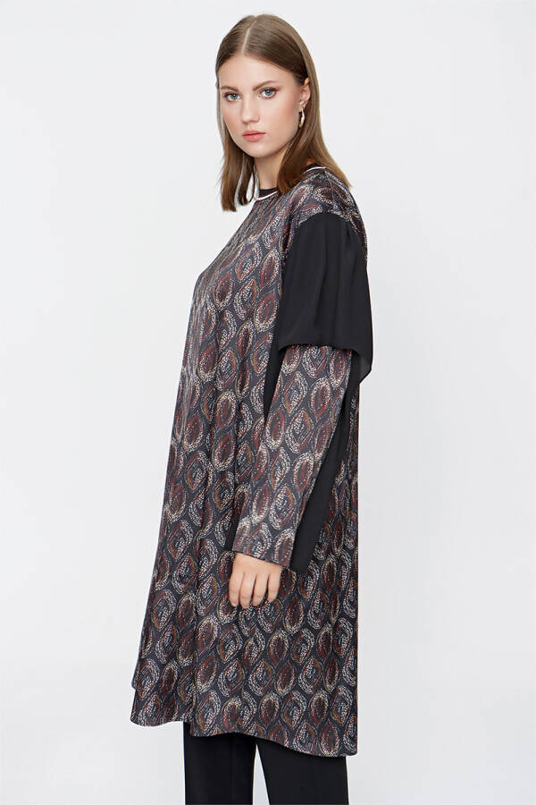 Siyah Ribana Yaka Desenli Tunik - 4