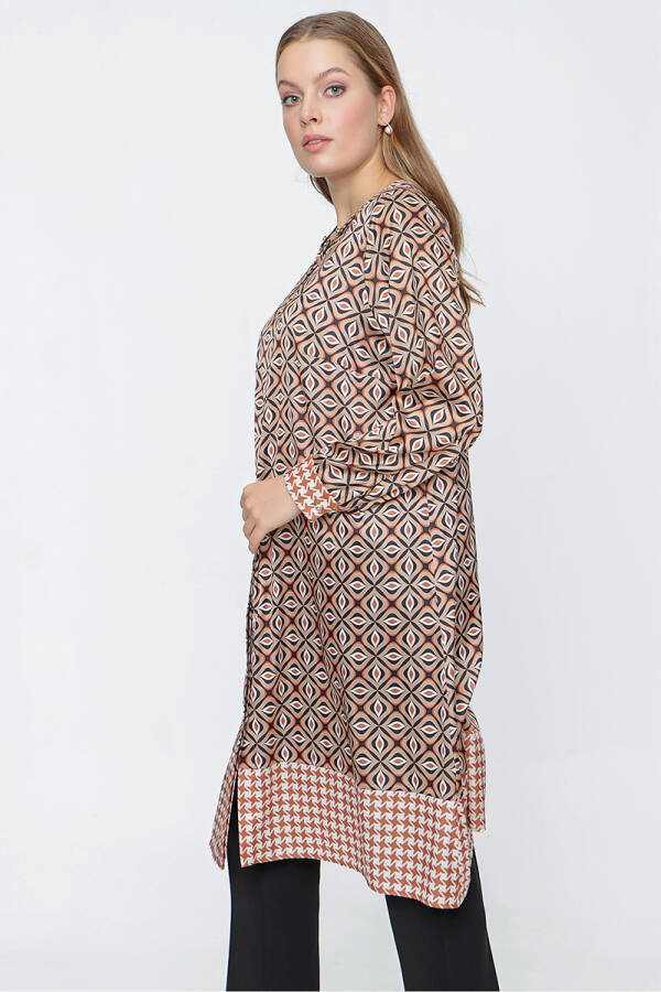 Camel Hakim Yaka Desenli Tunik - 2