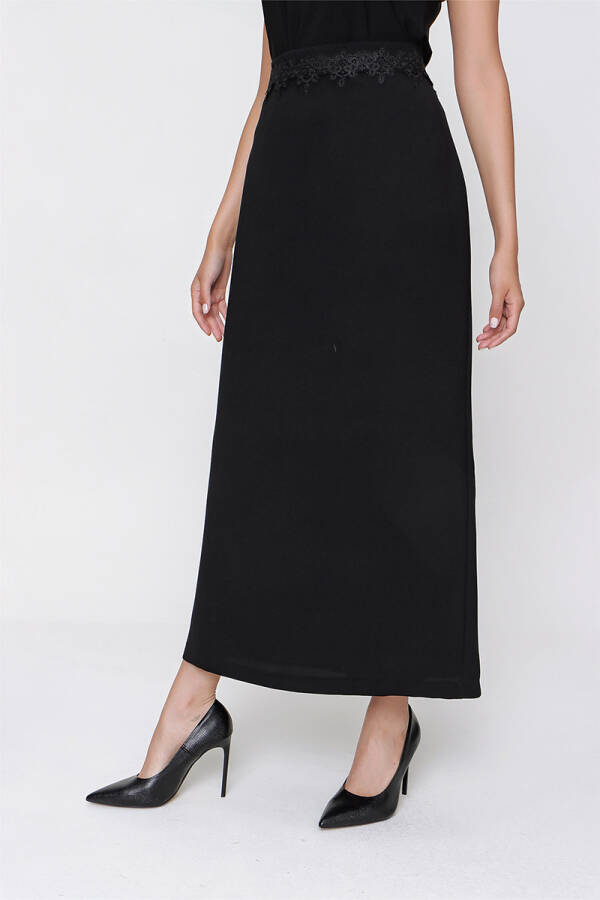 Siyah Kemeri Güpür Detaylı Etek - 4