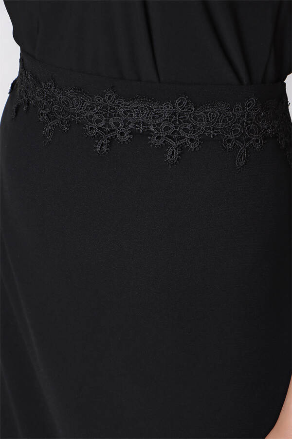 Siyah Kemeri Güpür Detaylı Etek - 5